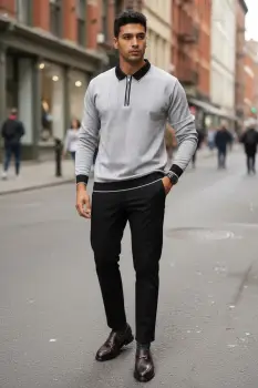 Bluza barbati gri slim fit S118 imagine