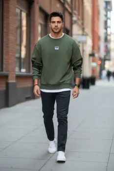 Bluza barbati kaki slim fit 71412 imagine