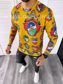 Bluza barbati mustar slim fit din silon B7661 D5-1 Y12-4 imagine