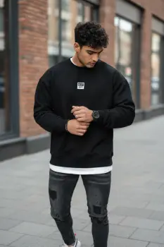 Bluza barbati neagra slim fit 71412 imagine