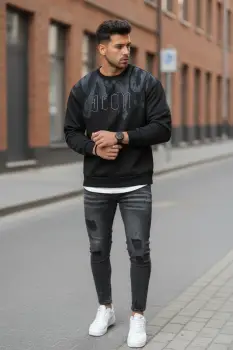 Bluza barbati neagra slim fit 71414 imagine