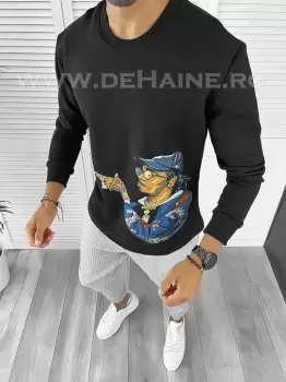 Bluza barbati neagra slim fit cu imprimeu K214 33.1-1.2 E 109-1 imagine