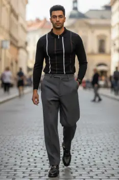Bluza barbati neagra slim fit S113 imagine