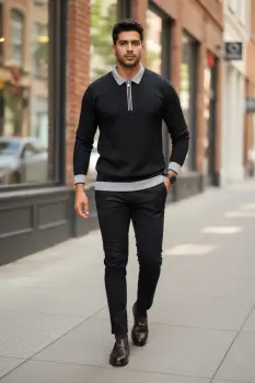 Bluza barbati neagra slim fit S114 imagine
