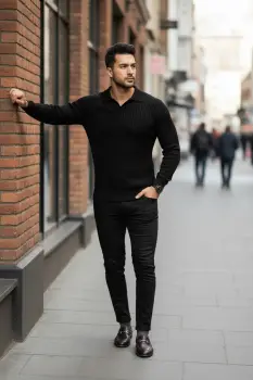 Bluza barbati neagra slim fit S128 imagine