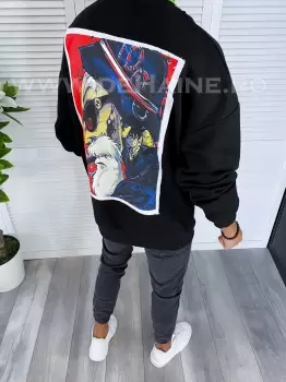 Bluza barbati oversize neagra cu imprimeu pe spate K298 I19-4 E 110-3 imagine