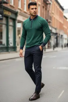 Bluza barbati verde slim fit S115 imagine