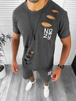 Compleu barbati tricou+pantaloni gri inchis 12781 imagine