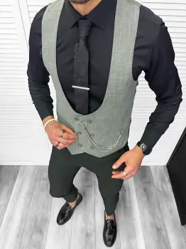 Compleu barbati  Vesta + Pantaloni + Lant si cravata cadou B1469  Y18-2 imagine