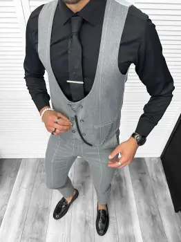 Compleu barbati  Vesta + Pantaloni  Lant si cravata cadou B4184 imagine