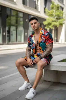 Compleu de vara camasa cu imprimeu + pantaloni 5504 34-4.1 imagine