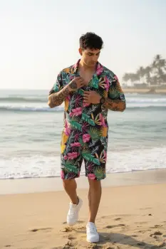 Compleu de vara camasa cu imprimeu + pantaloni 5506 14-4.3 imagine