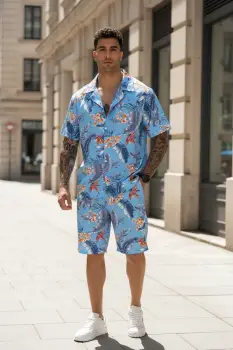 Compleu de vara camasa cu imprimeu + pantaloni 5507 35-5 imagine