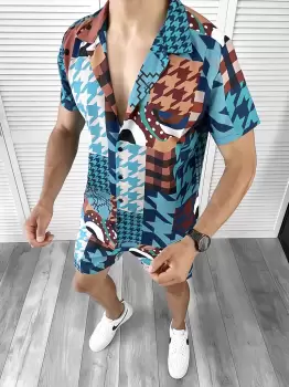 Compleu de vara camasa imprimeu + pantaloni 11994 imagine