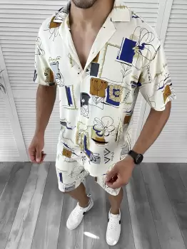 Compleu de vara camasa imprimeu + pantaloni 12058 imagine