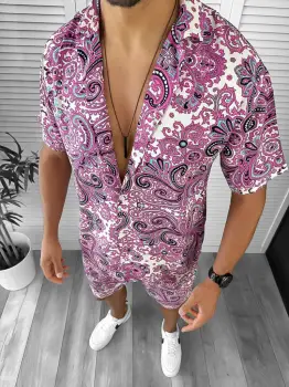 Compleu de vara camasa imprimeu + pantaloni 12743 D5-1.2 imagine