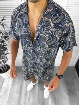 Compleu de vara camasa imprimeu + pantaloni 12780 D10-4 imagine