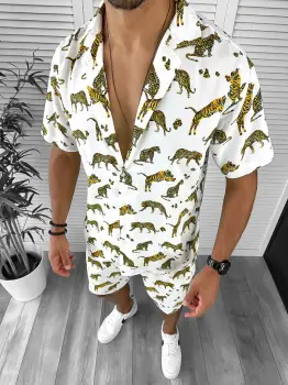 Compleu de vara camasa imprimeu + pantaloni 12826 imagine