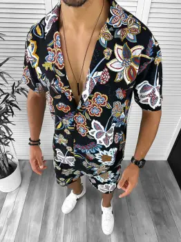 Compleu de vara camasa imprimeu + pantaloni 12827 imagine