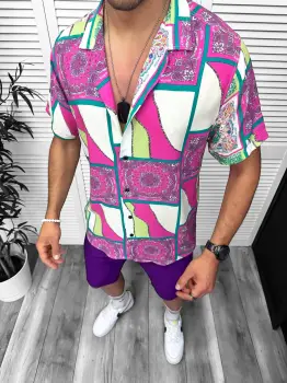 Compleu de vara camasa imprimeu  + pantaloni 13052 imagine