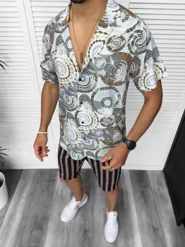 Compleu de vara camasa imprimeu  + pantaloni 13225 imagine