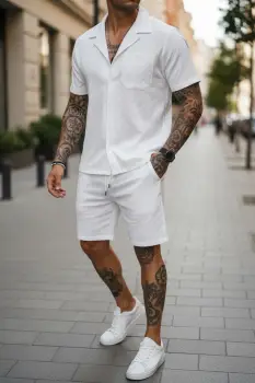 Compleu de vara camasa + pantaloni alb 3175 imagine