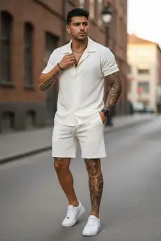 Compleu de vara camasa + pantaloni alb 3178 imagine