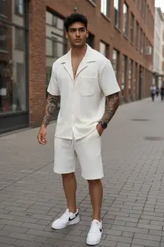 Compleu de vara camasa + pantaloni alb 3179 imagine