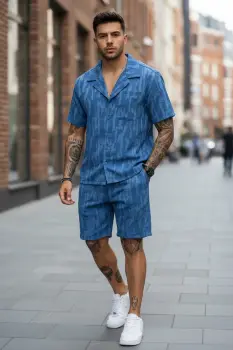 Compleu de vara camasa + pantaloni albastru 3172 imagine