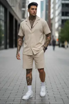 Compleu de vara camasa + pantaloni bej 213 imagine