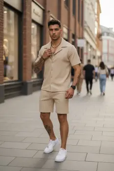 Compleu de vara camasa + pantaloni bej 3170 imagine