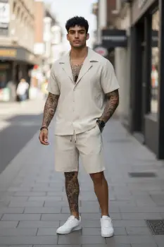 Compleu de vara camasa + pantaloni bej 3173 imagine