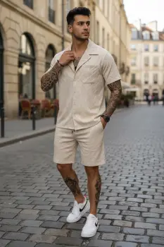 Compleu de vara camasa + pantaloni bej 3175 imagine