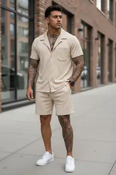 Compleu de vara camasa + pantaloni bej 3180 imagine