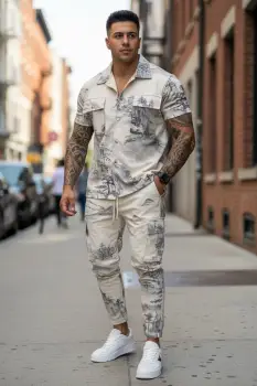 Compleu de vara camasa  + pantaloni bej y102 imagine