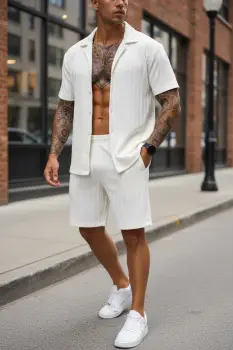 Compleu de vara camasa + pantaloni crem 3180 imagine