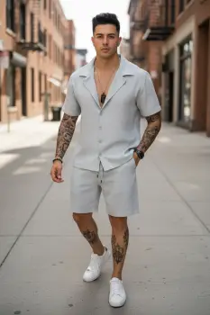 Compleu de vara camasa + pantaloni gri 3173 imagine