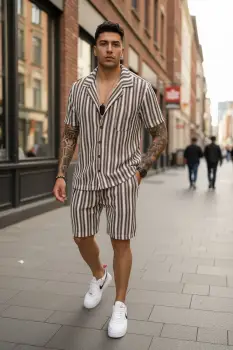 Compleu de vara camasa + pantaloni maro 3177 imagine