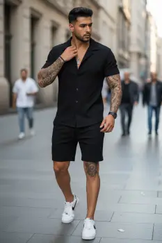 Compleu de vara camasa + pantaloni negru 3170 imagine