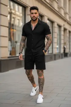 Compleu de vara camasa + pantaloni negru 3173 imagine