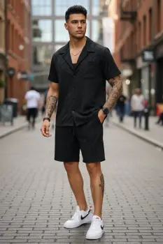 Compleu de vara camasa + pantaloni negru 3175 imagine