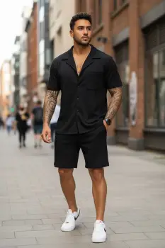 Compleu de vara camasa + pantaloni negru 3179 imagine