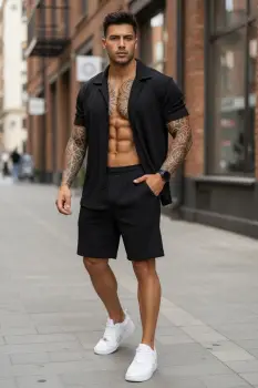 Compleu de vara camasa + pantaloni negru 3180 imagine