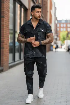 Compleu de vara camasa  + pantaloni NEGRU y102 imagine