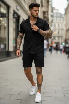 Compleu de vara camasa + pantaloni negru3176 imagine