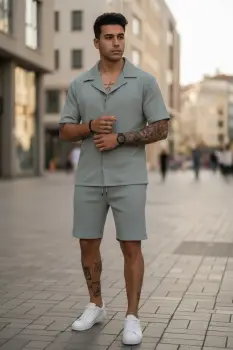 Compleu de vara camasa + pantaloni verde 3170 imagine