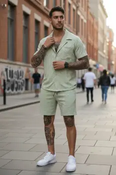 Compleu de vara camasa + pantaloni verde 3175 imagine