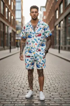Compleu de vara cu imprimeu  camasa + pantaloni 1451 imagine