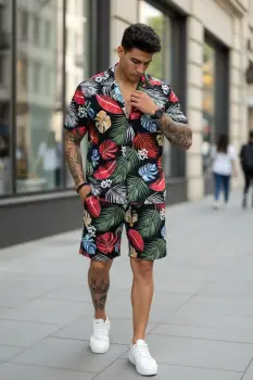 Compleu de vara cu imprimeu  camasa + pantaloni 975 imagine