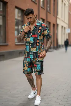 Compleu de vara cu imprimeu  camasa + pantaloni 978 imagine